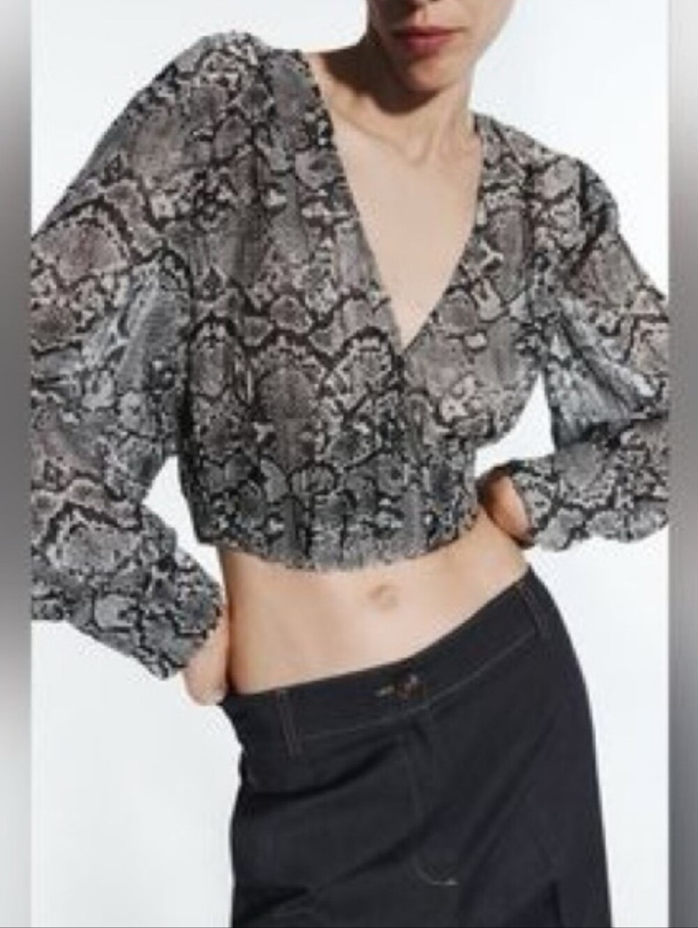 Zara Gray Snake Print Blouse/ Small